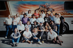 Willie Nelson and Family in front of the Honeysuckle Rose Bus during the late 70's. 